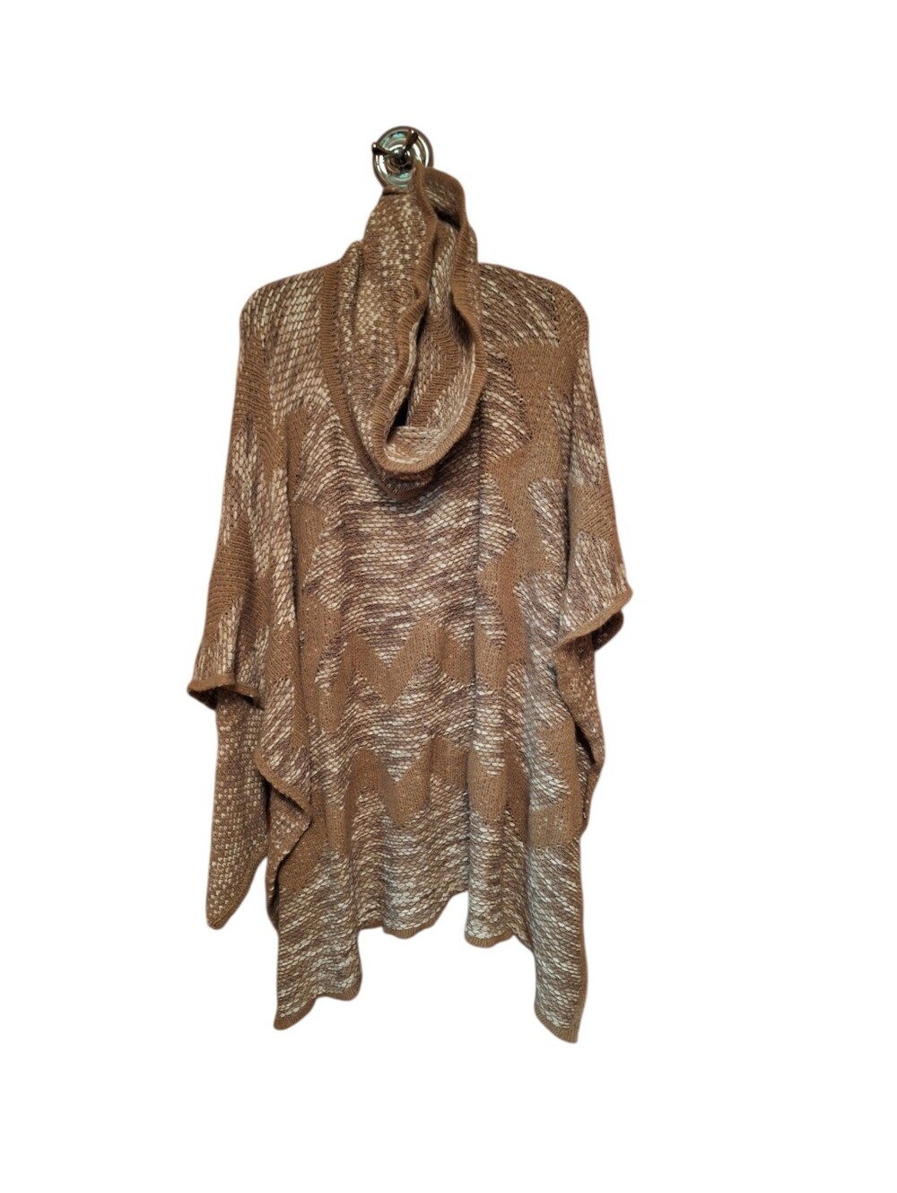 Vertigo Vintage Lambswool blend Cozy Taupe Hooded Knit Poncho Sweater S/M Boho